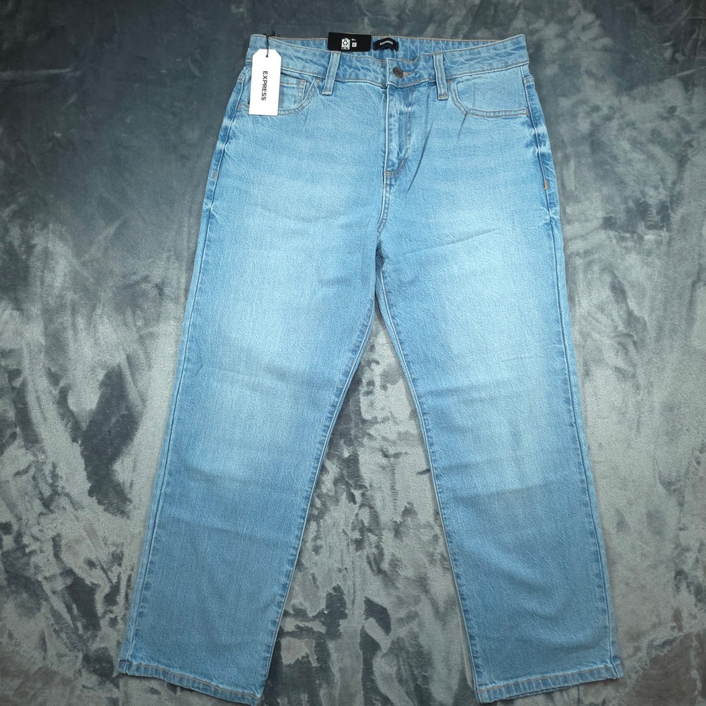 Express Womens High Waisted Ankle Jean Light Wash Blue Straight Leg Size 8 NWT